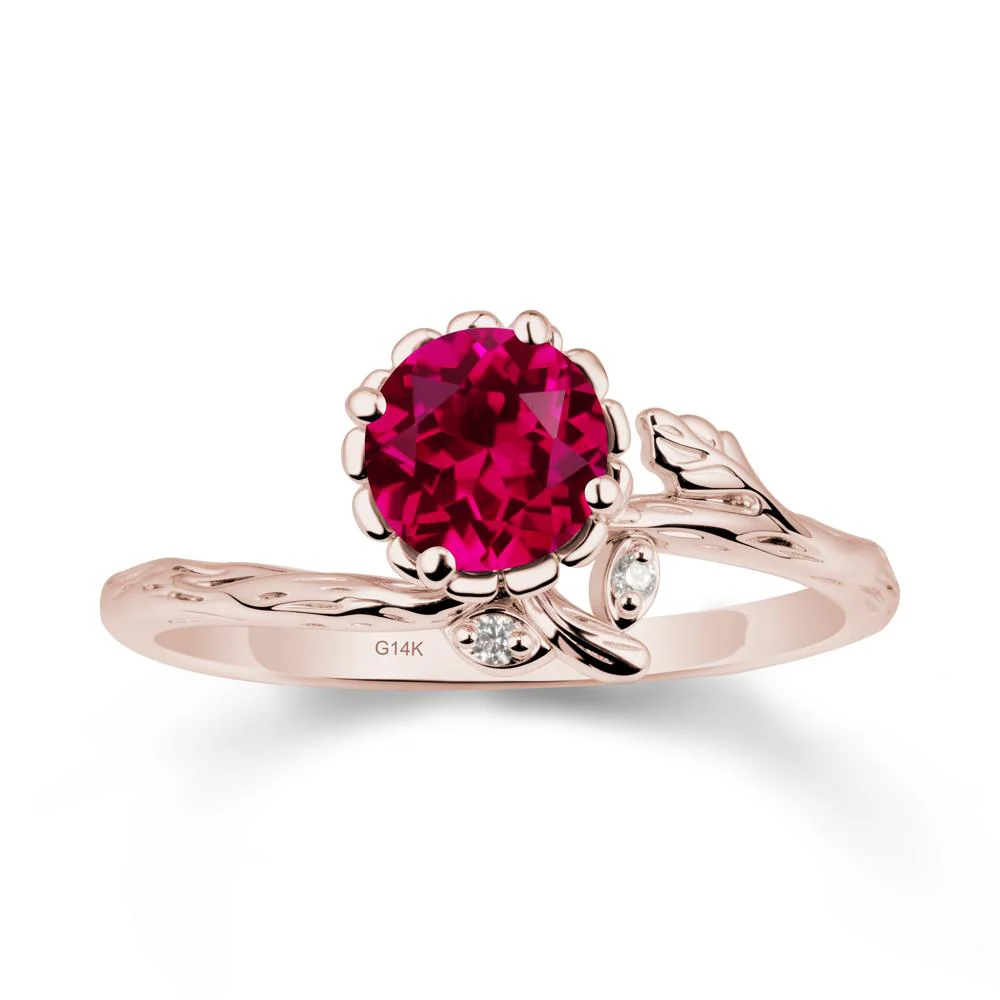 Floral Ruby Ring with Leaf - Image 2