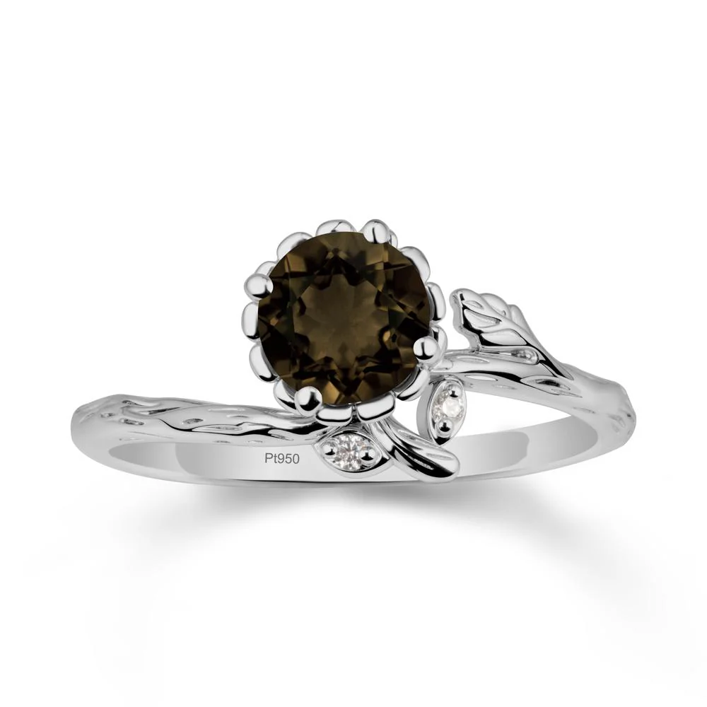 Floral Smoky Quartz Ring with Leaf - Image 8