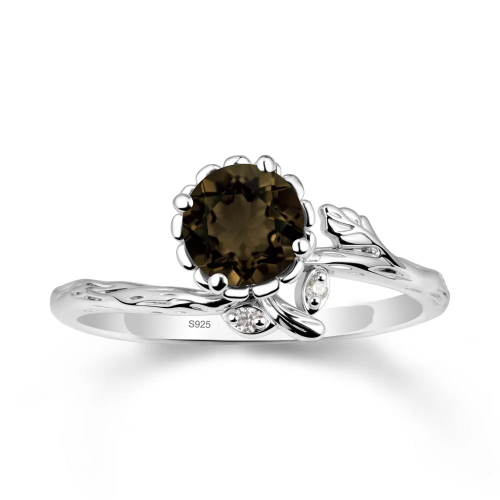 Floral Smoky Quartz Ring with Leaf - Image 9
