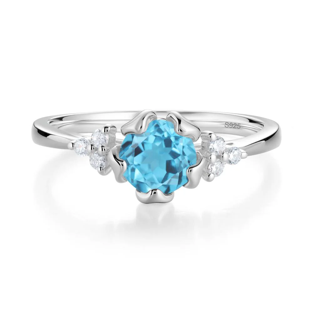 Floral Swiss Blue Topaz Cluster Ring - Image 7