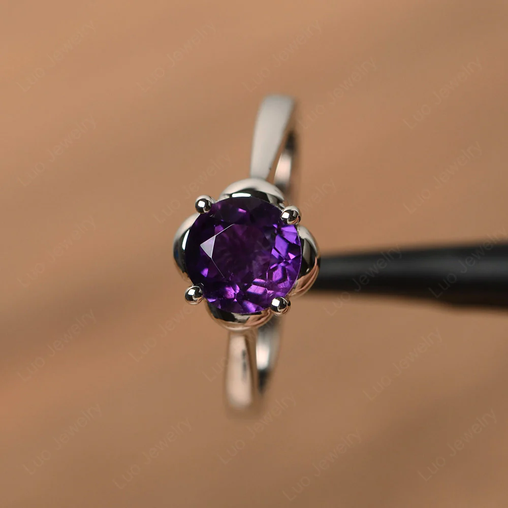 Amethyst Floral Solitaire Engagement Ring - Image 2