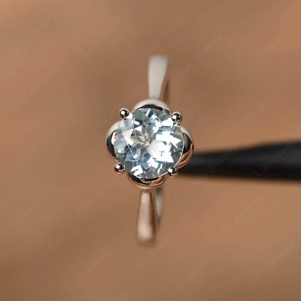 Flower Aquamarine Solitaire Engagement Ring - Image 2