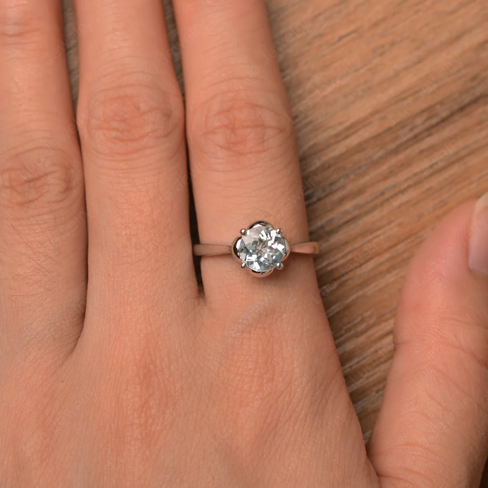 Flower Aquamarine Solitaire Engagement Ring - Image 4