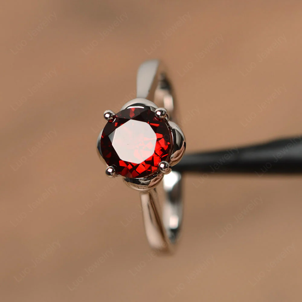 Garnet Floral Solitaire Engagement Ring - Image 2