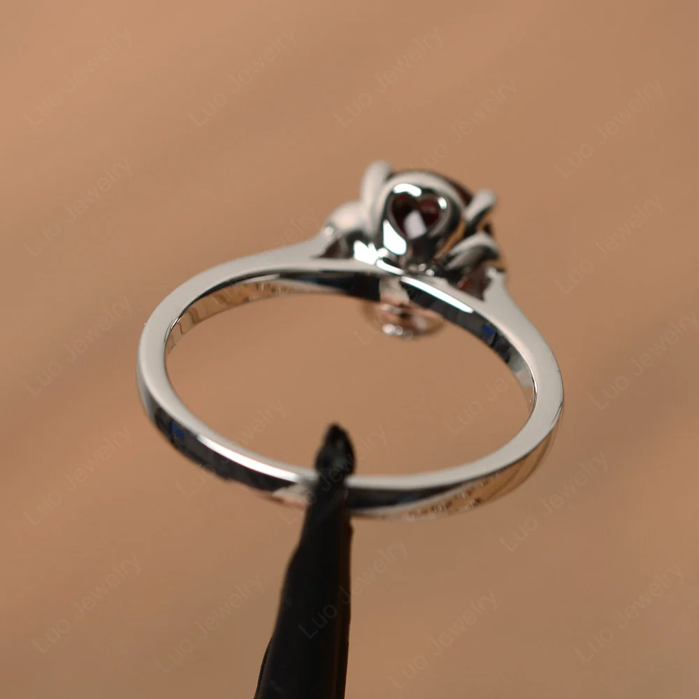 Garnet Floral Solitaire Engagement Ring - Image 3