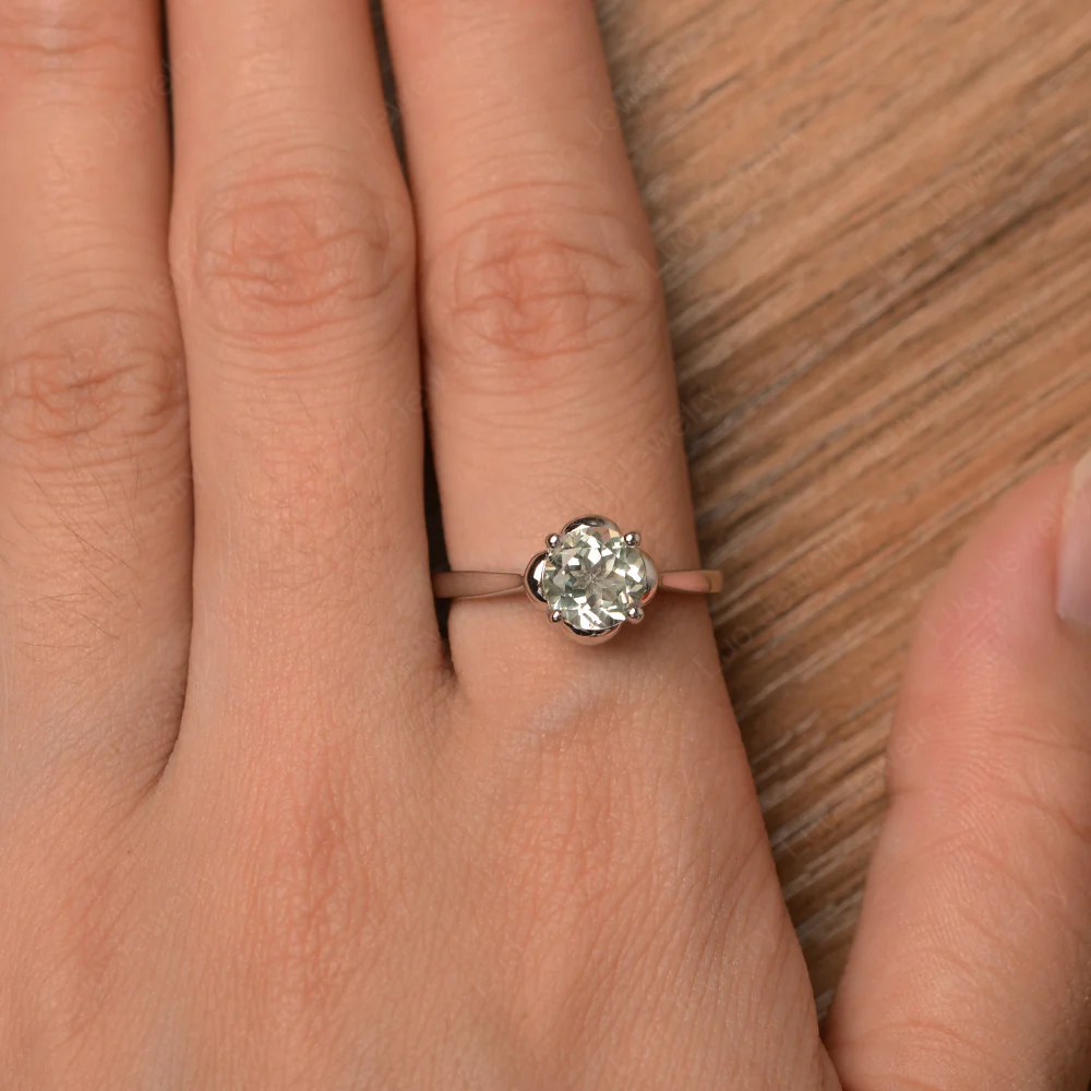 Flower Green Amethyst Solitaire Engagement Ring - Image 4