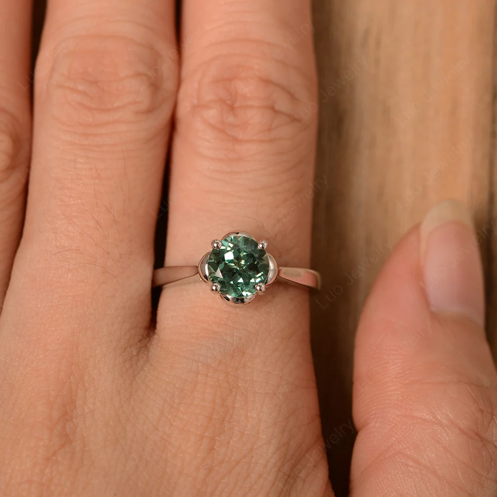 Green Sapphire Floral Solitaire Engagement Ring - Image 4