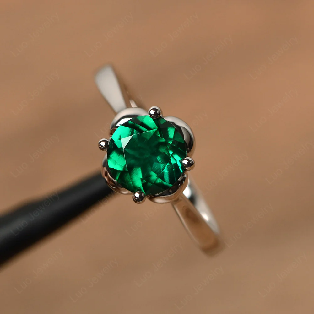 Flower Emerald Solitaire Engagement Ring - Image 2
