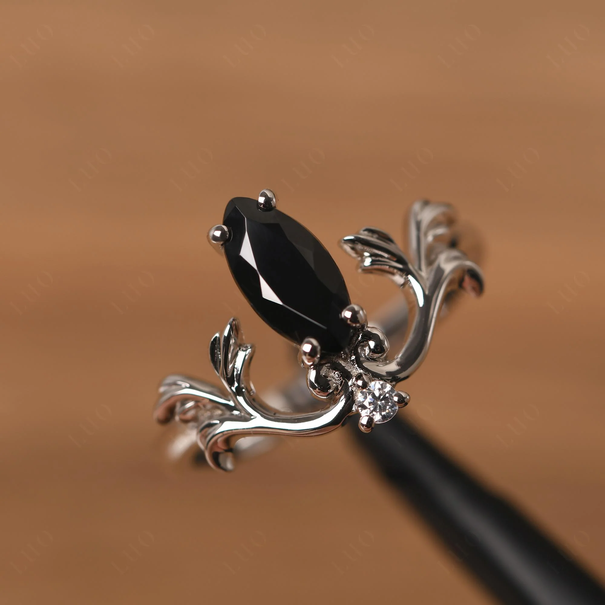 Marquise Cut Black Spinel Leaf Ring - Image 11