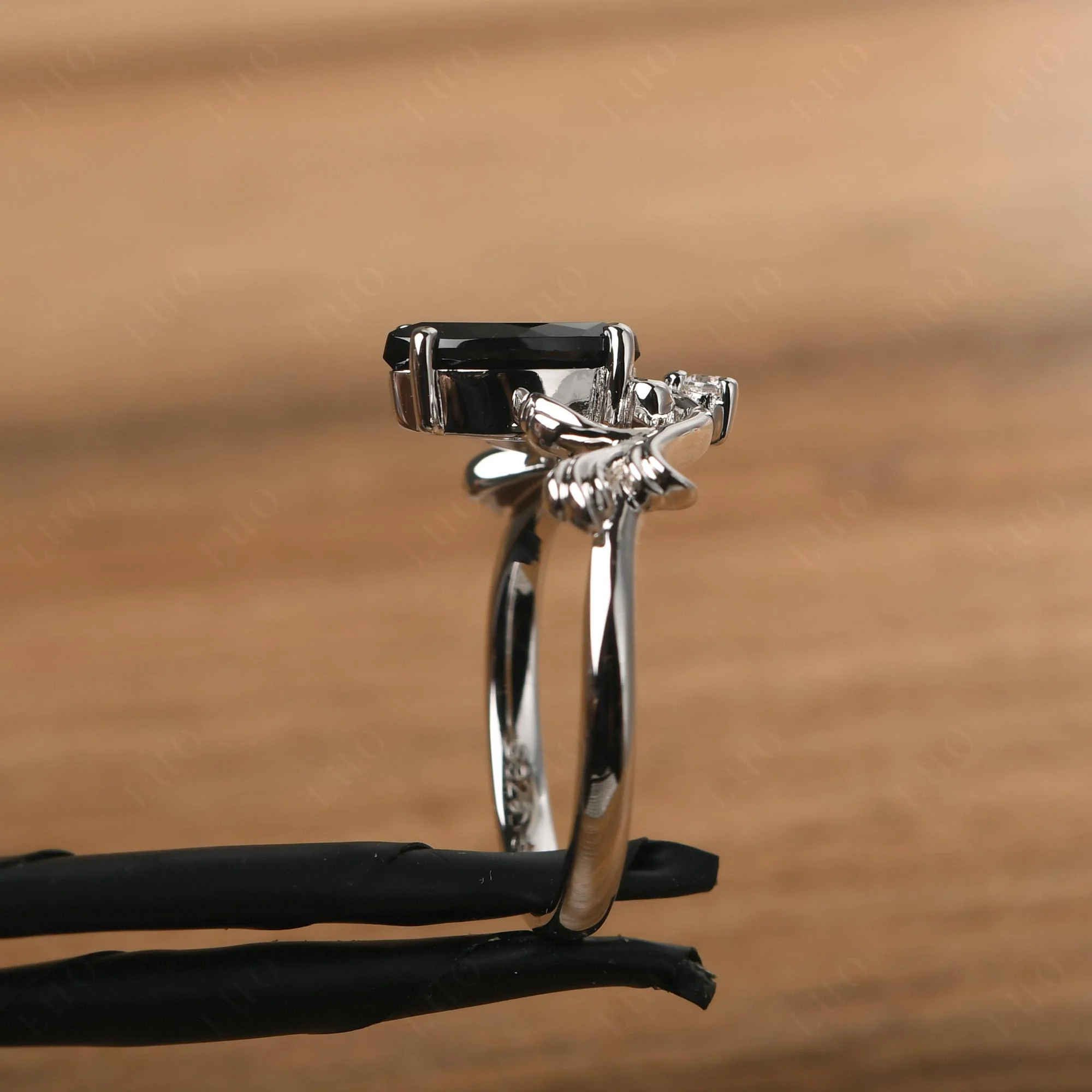 Marquise Cut Black Spinel Leaf Ring - Image 13