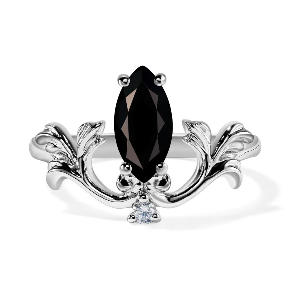 Marquise Cut Black Spinel Leaf Ring - Image 4