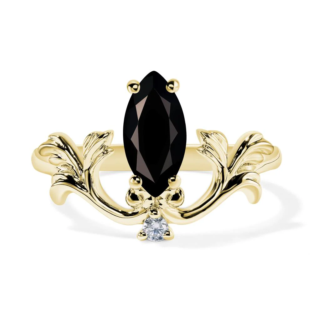 Marquise Cut Black Spinel Leaf Ring - Image 8