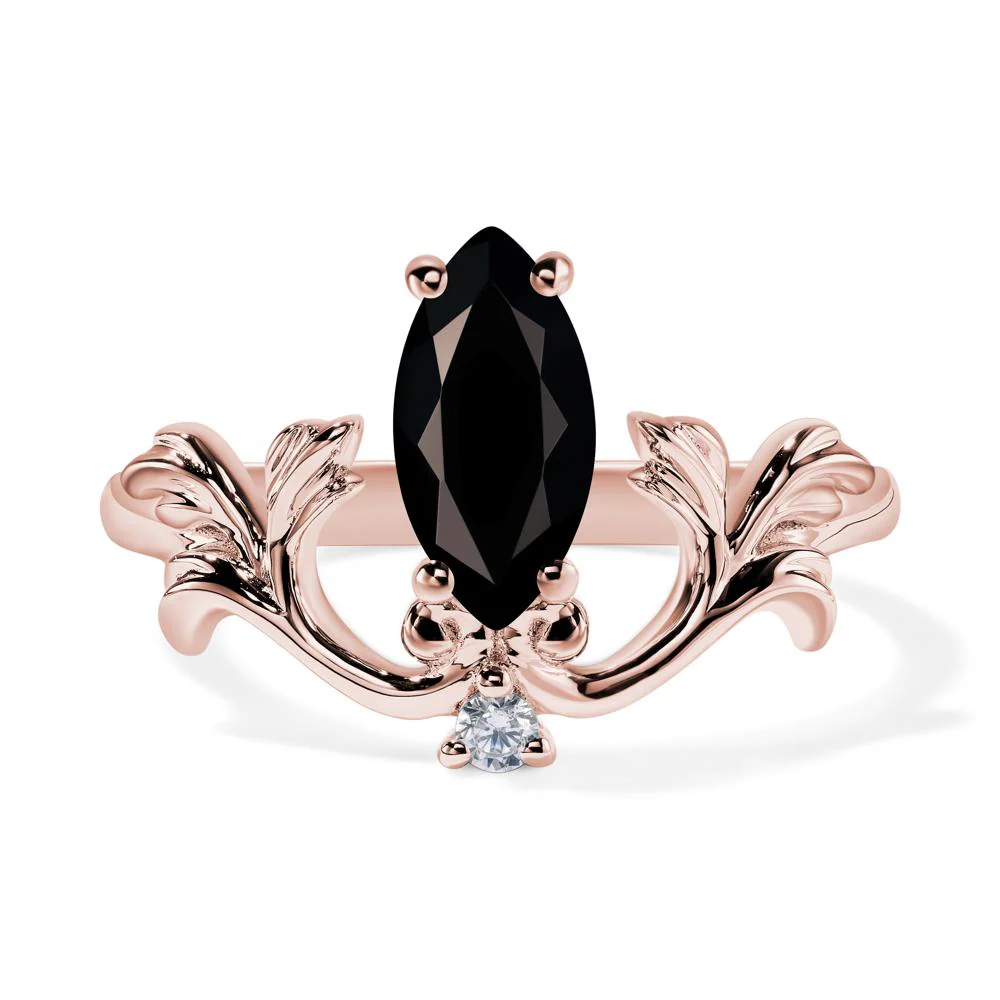 Marquise Cut Black Spinel Leaf Ring - Image 9