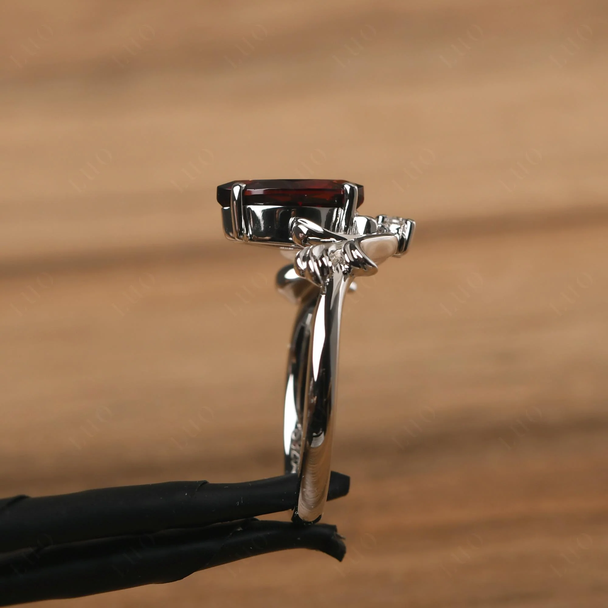 Marquise Cut Garnet Leaf Ring - Image 13