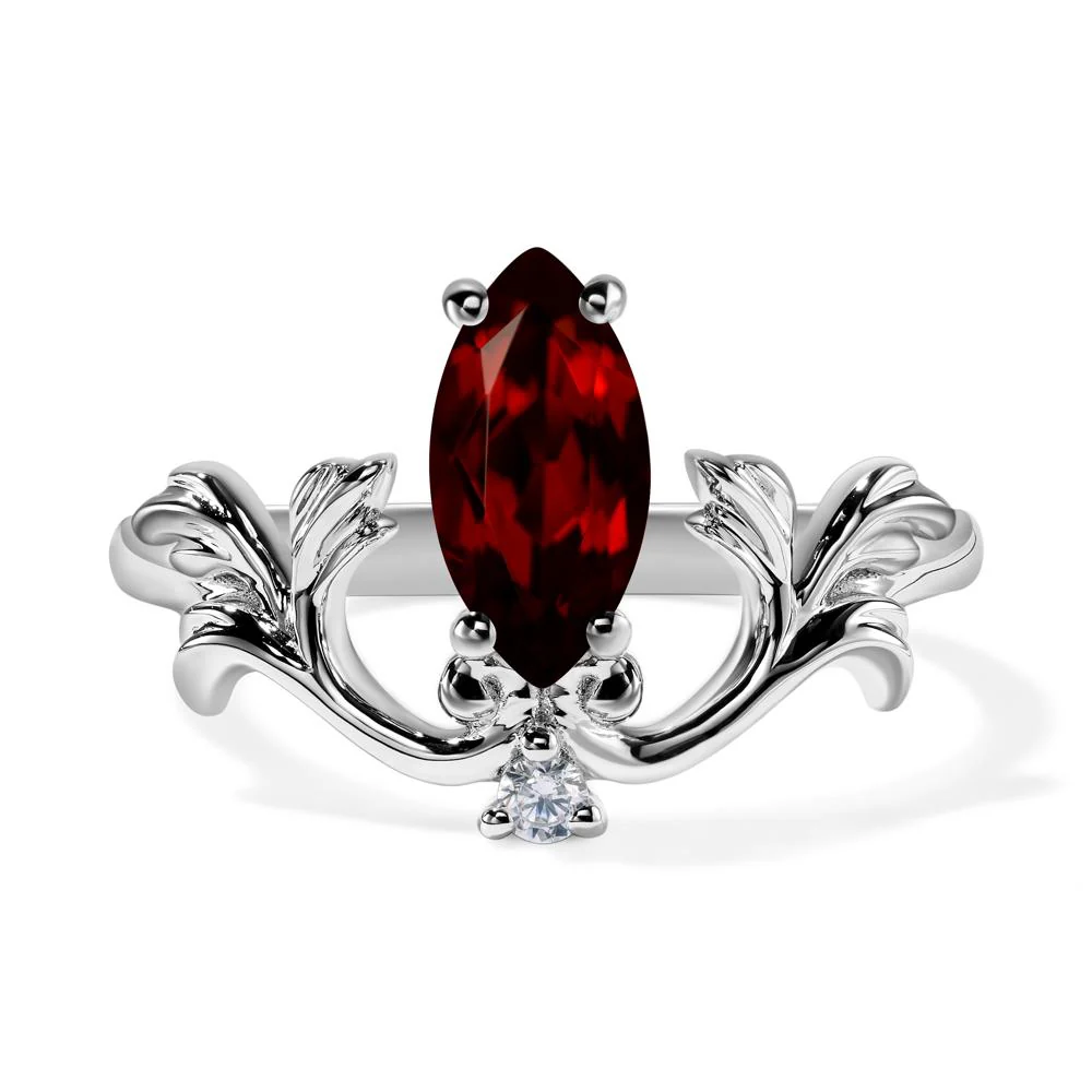 Marquise Cut Garnet Leaf Ring - Image 3