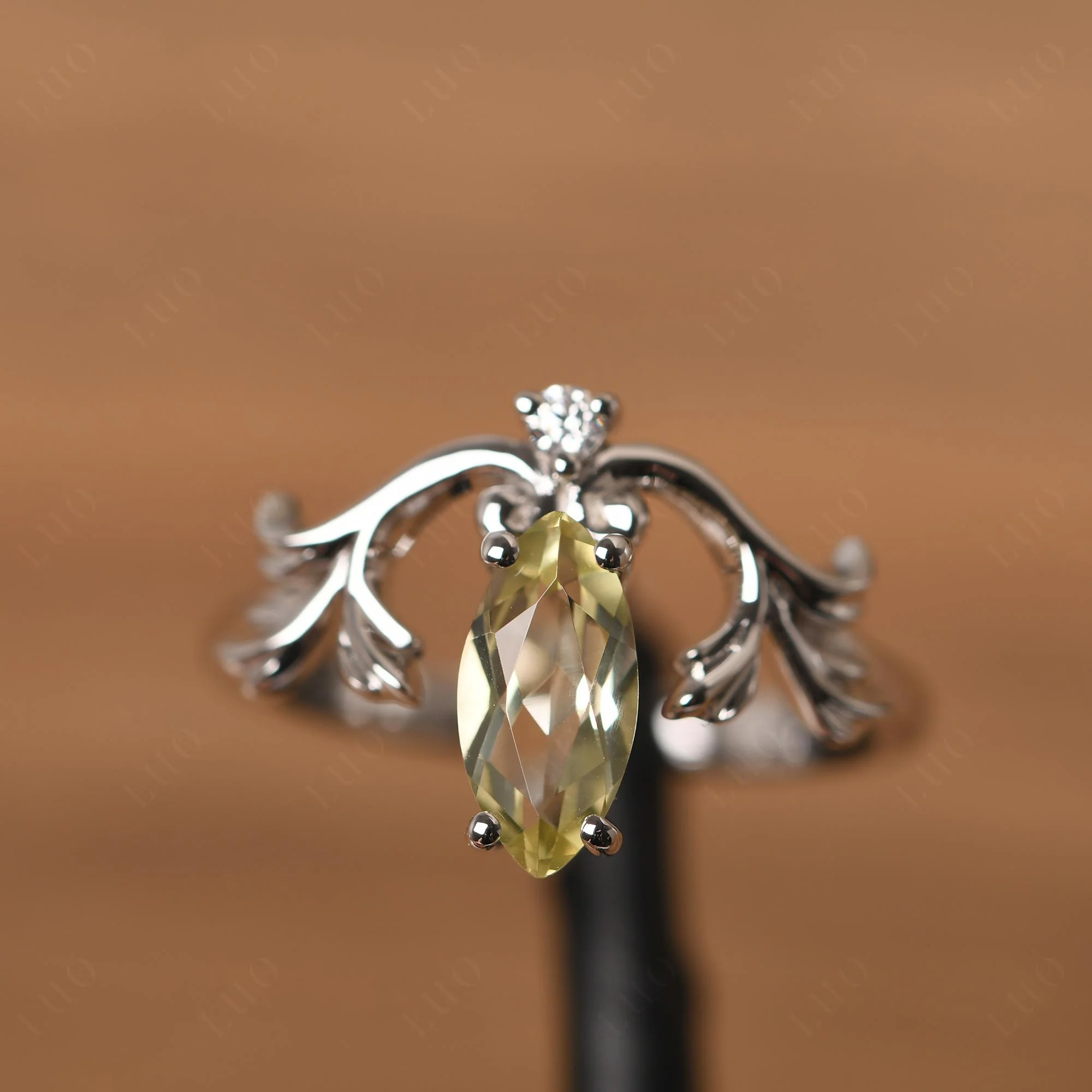 Marquise Cut Lemon Quartz Leaf Ring - Image 10