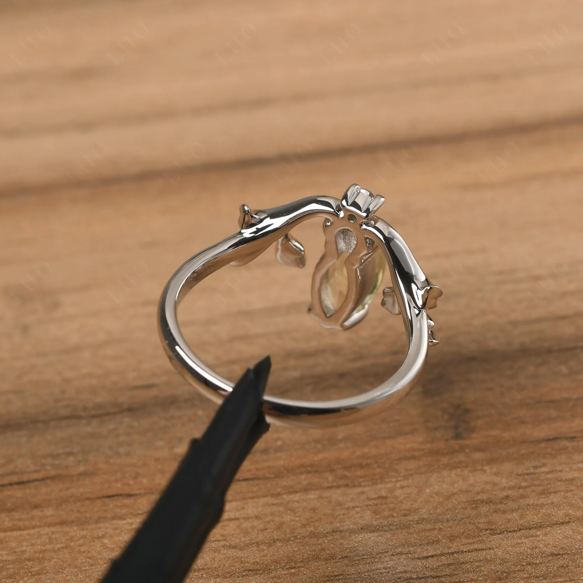Marquise Cut Lemon Quartz Leaf Ring - Image 12
