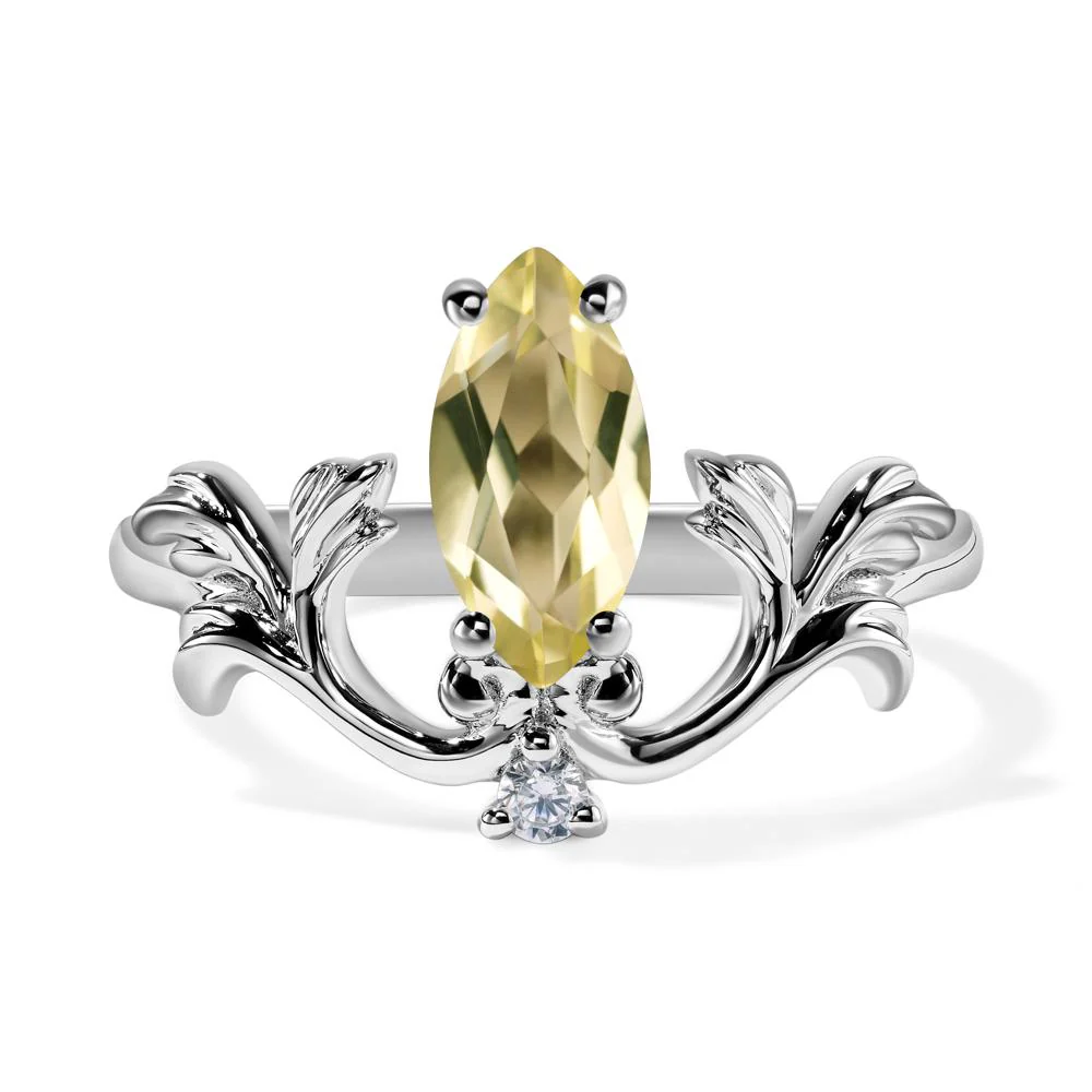 Marquise Cut Lemon Quartz Leaf Ring - Image 2