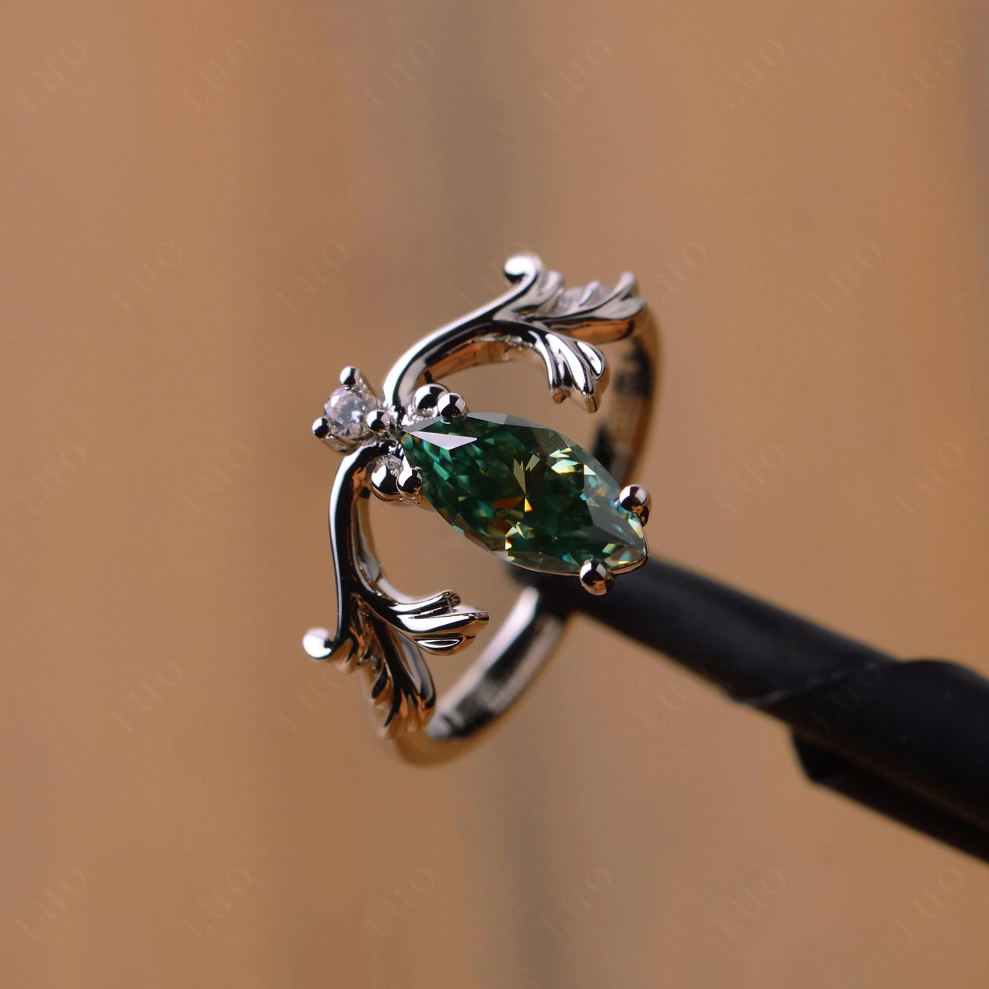 Green Moissanite Marquise Cut Engagement Ring - Image 11