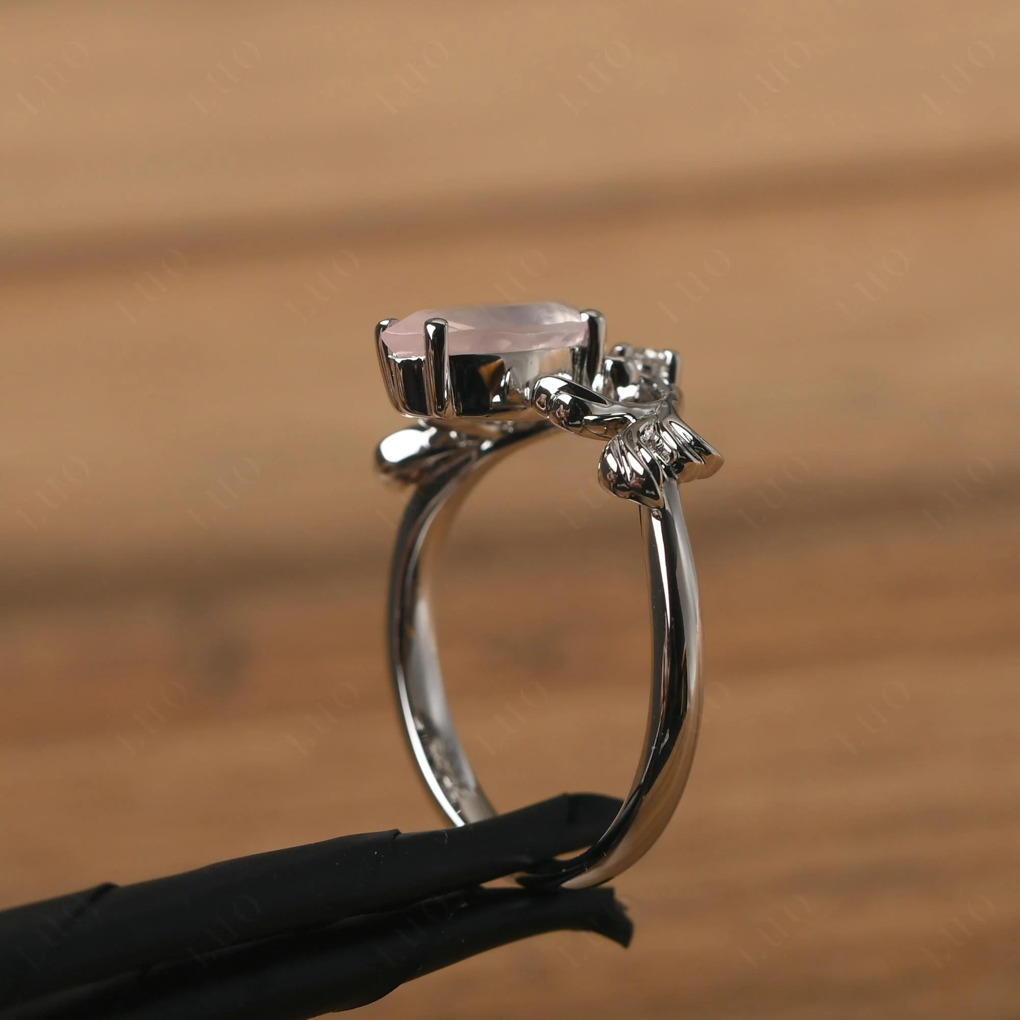 Marquise Cut Rose Quartz Leaf Ring - Image 13