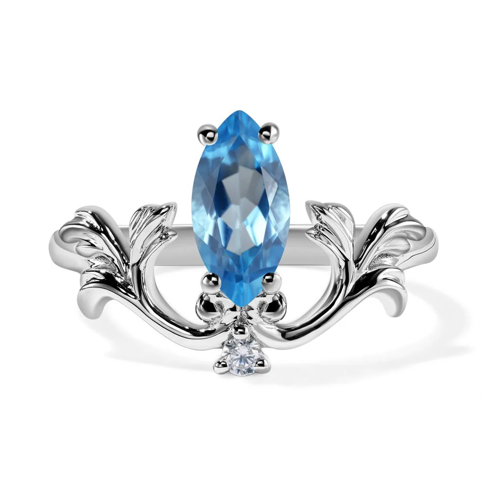 Marquise Cut Swiss Blue Topaz Leaf Ring - Image 4