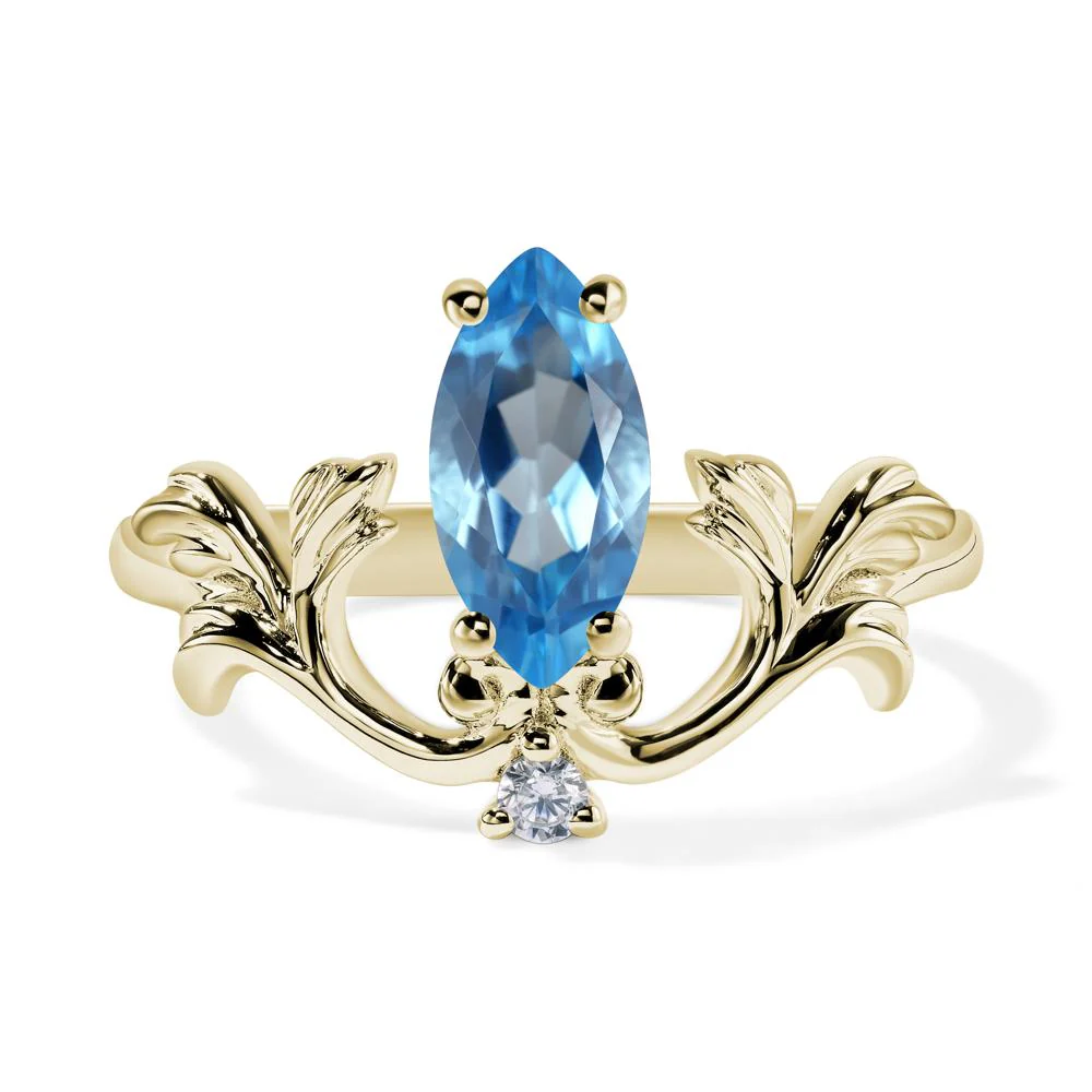 Marquise Cut Swiss Blue Topaz Leaf Ring - Image 5