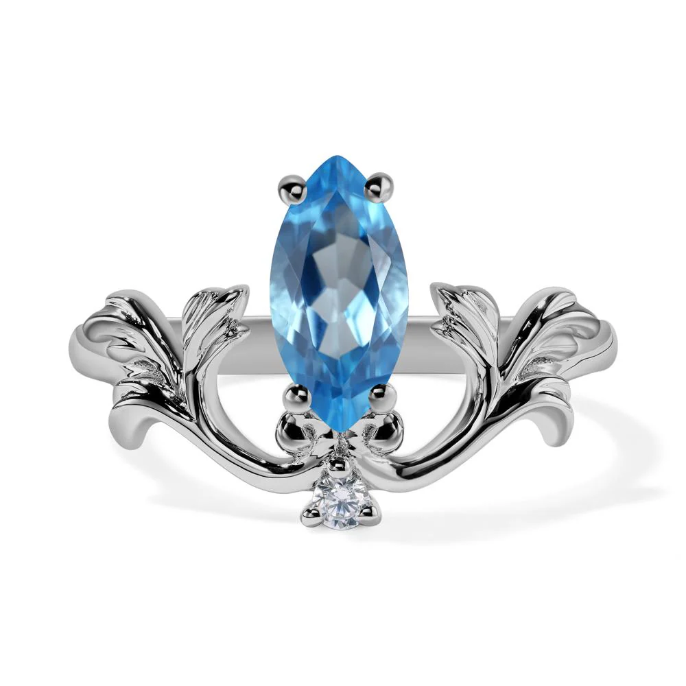 Marquise Cut Swiss Blue Topaz Leaf Ring - Image 6