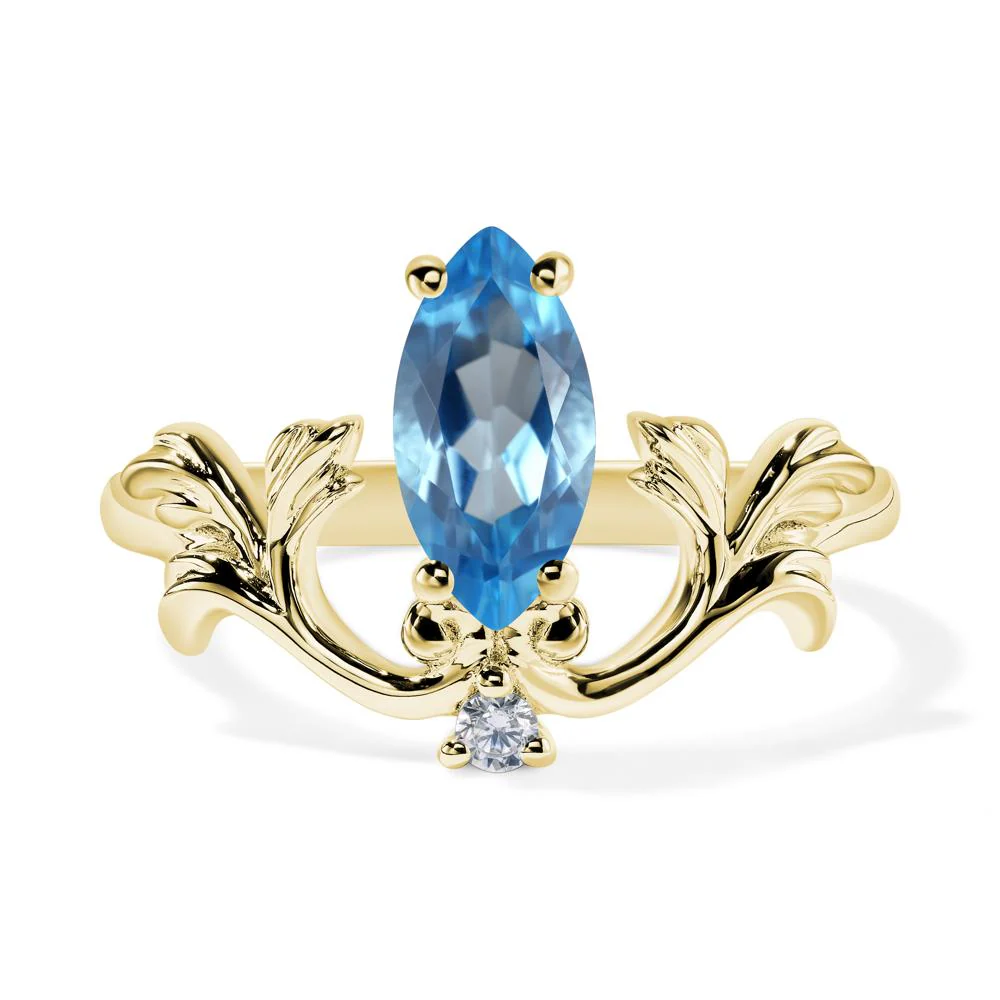 Marquise Cut Swiss Blue Topaz Leaf Ring - Image 8