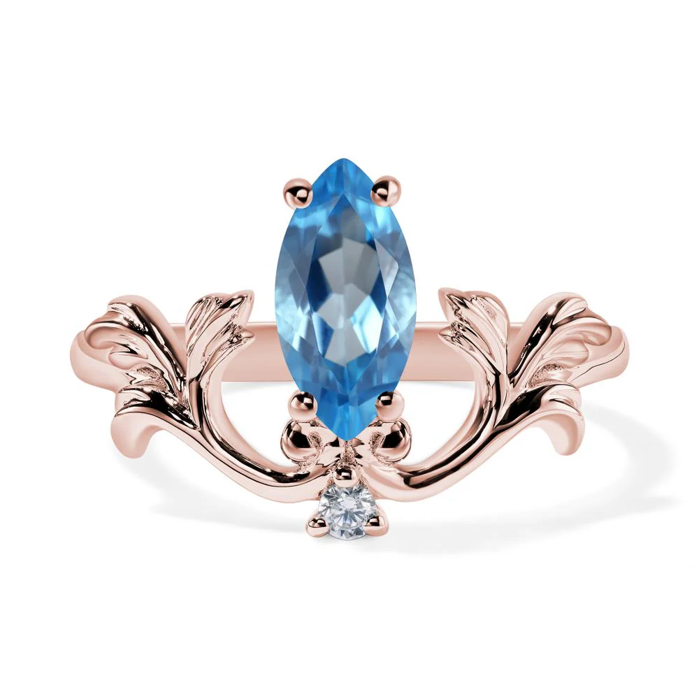 Marquise Cut Swiss Blue Topaz Leaf Ring - Image 9