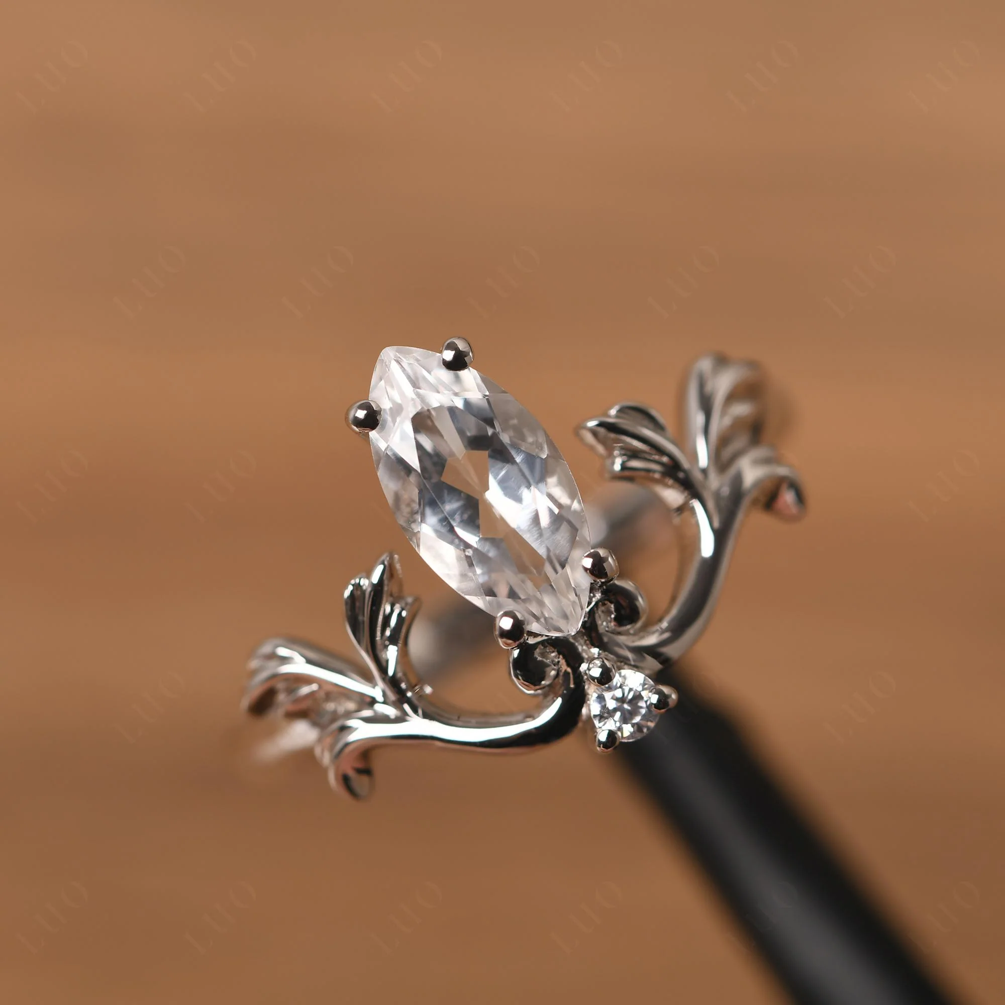 White Topaz Marquise Cut Engagement Ring - Image 11