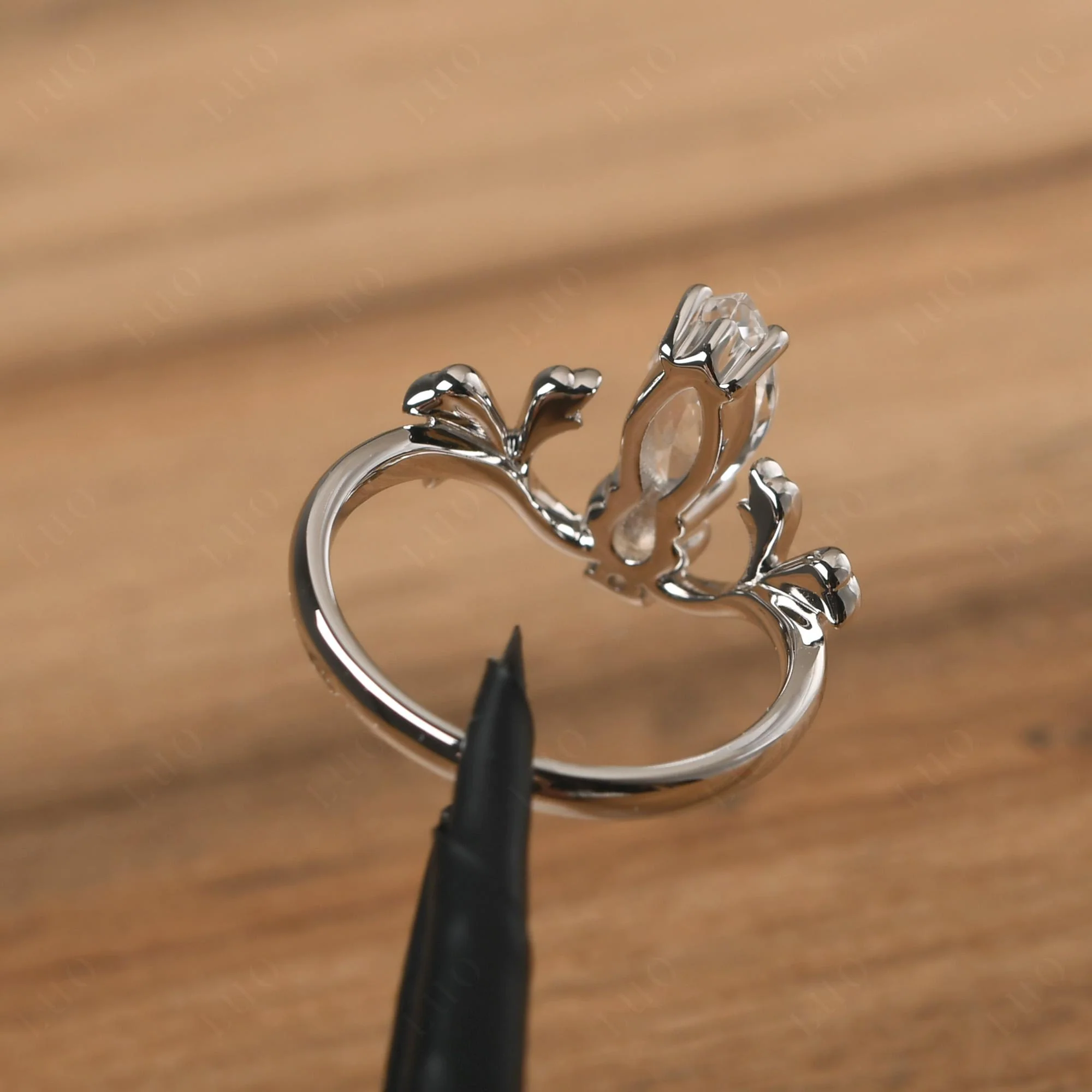 White Topaz Marquise Cut Engagement Ring - Image 12
