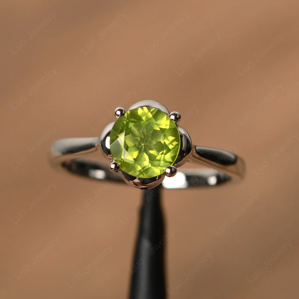 Flower Peridot Solitaire Engagement Ring