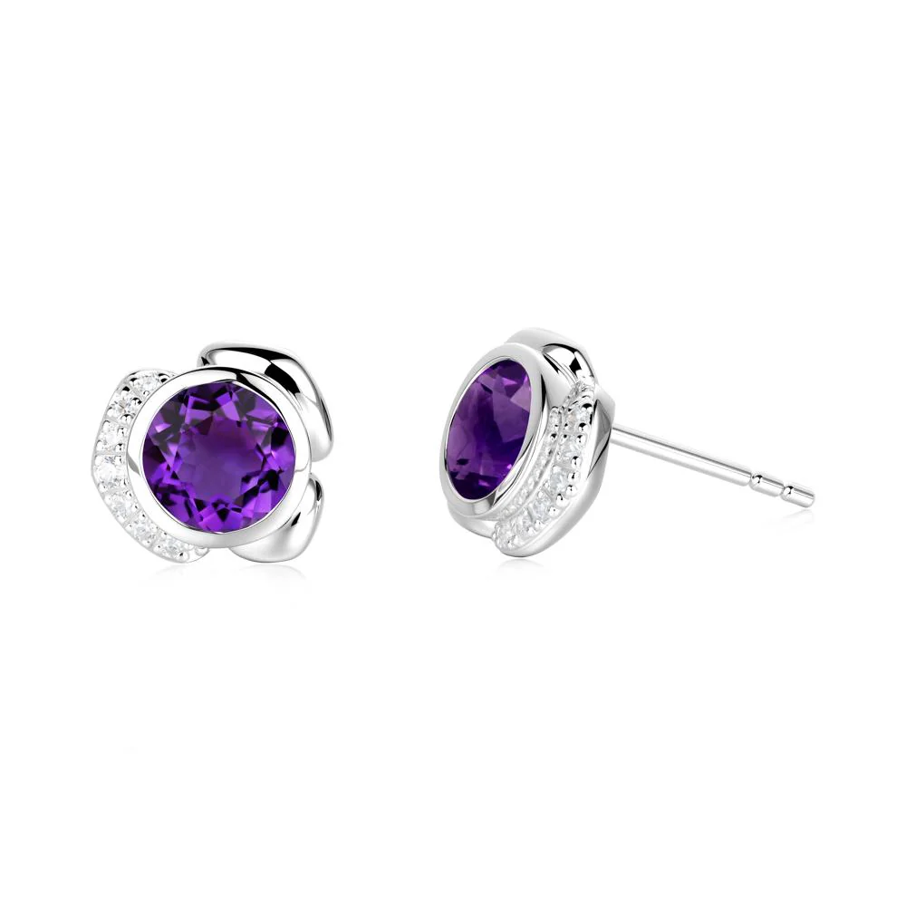 Flower Round Amethyst Earrings - Image 5