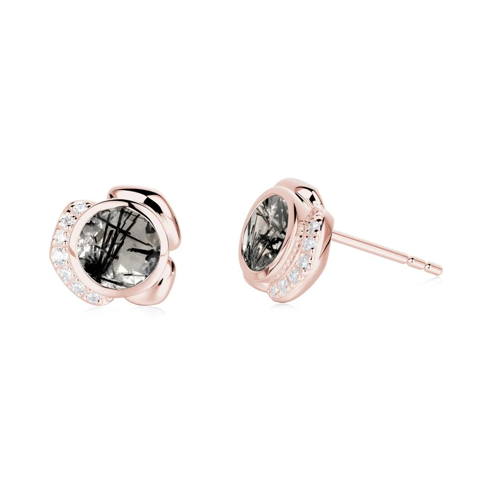 Flower Round Black Rutilated Quartz Earrings - Image 5