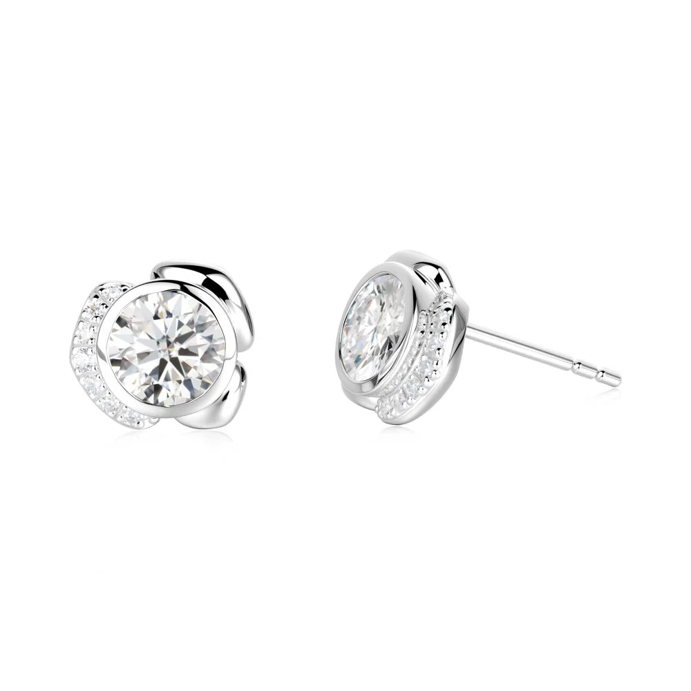 Flower Round Moissanite Earrings - Image 5