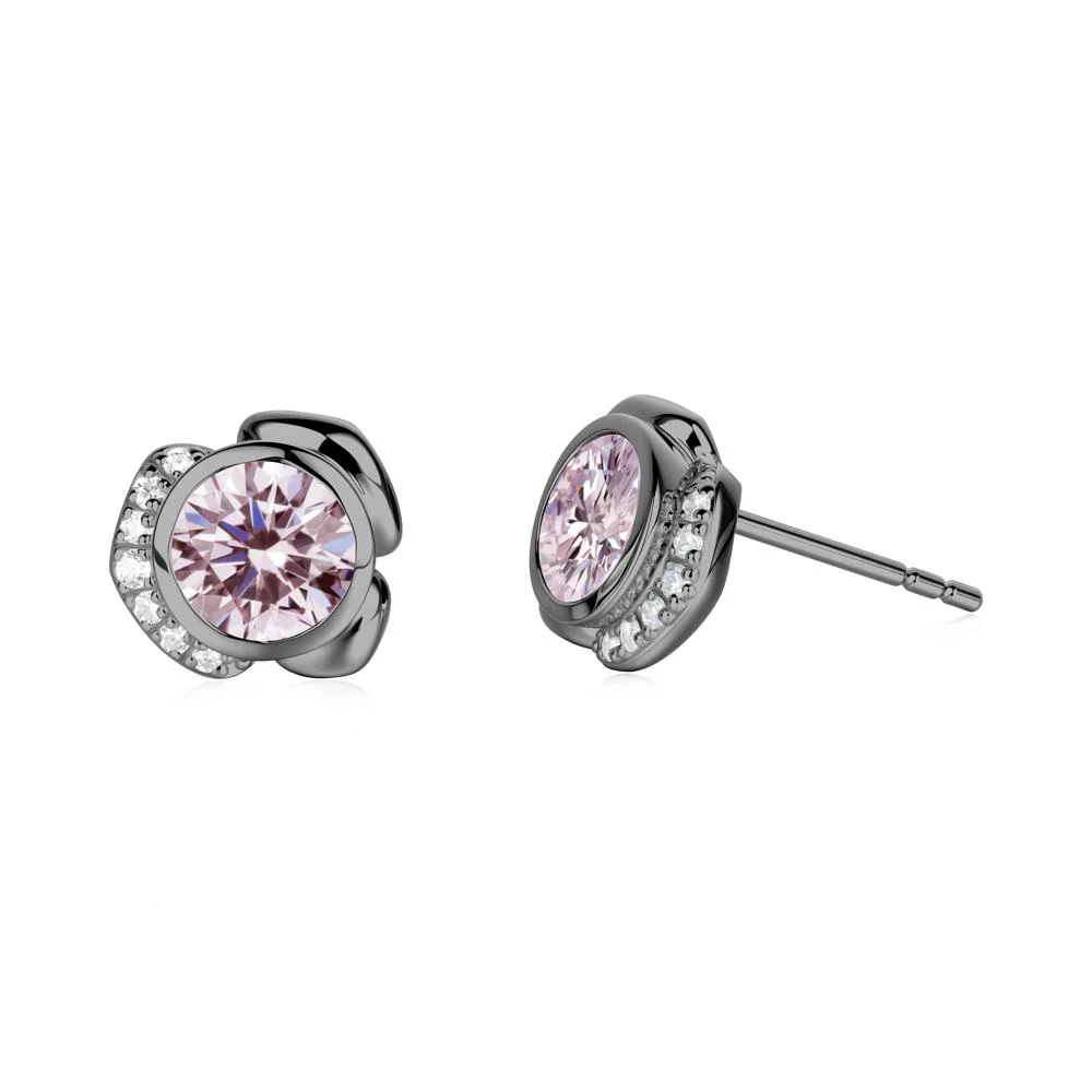 Flower Round Pink Cubic Zirconia Earrings - Image 9