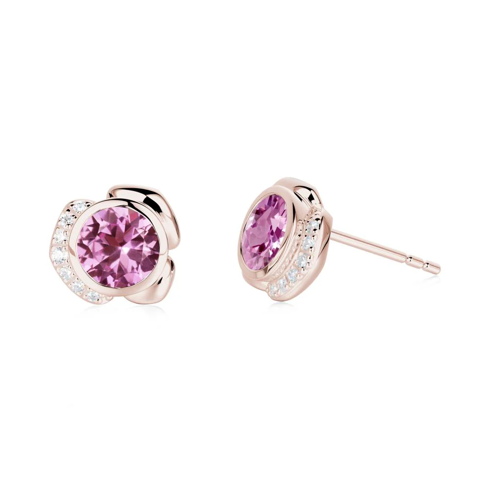 Flower Round Pink Sapphire Earrings