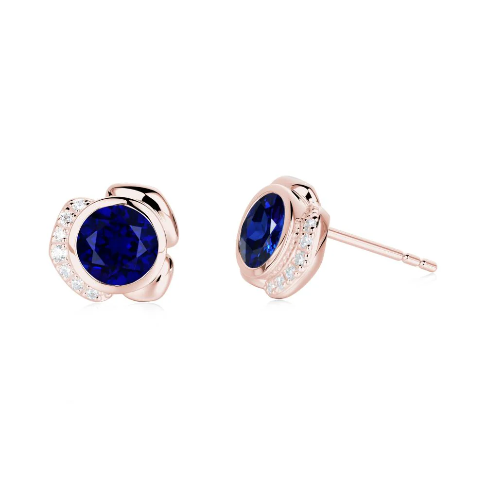 Flower Round Sapphire Earrings - Image 3