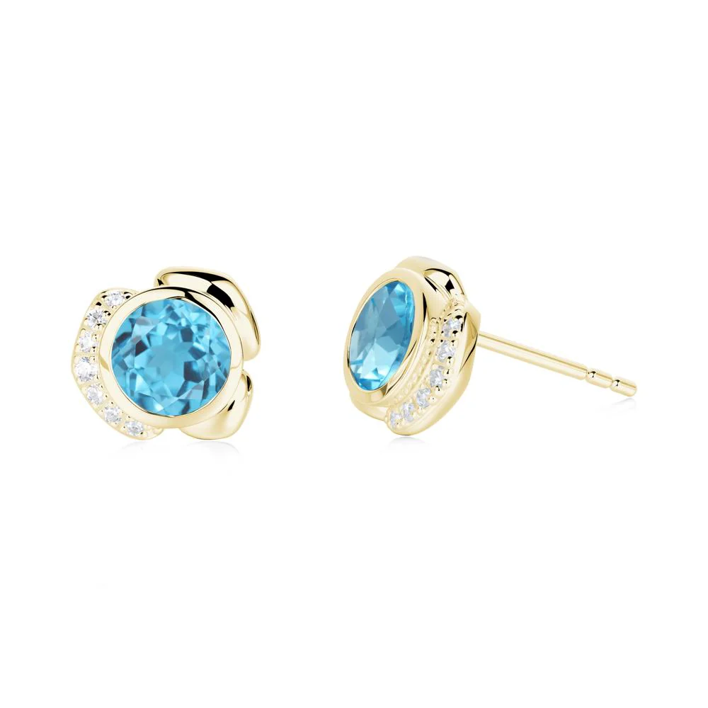 Flower Round Swiss Blue Topaz Earrings - Image 2