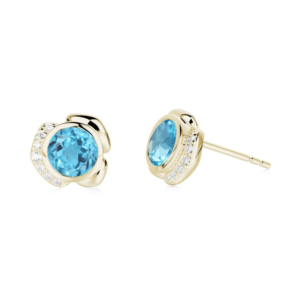 Flower Round Swiss Blue Topaz Earrings - Image 3