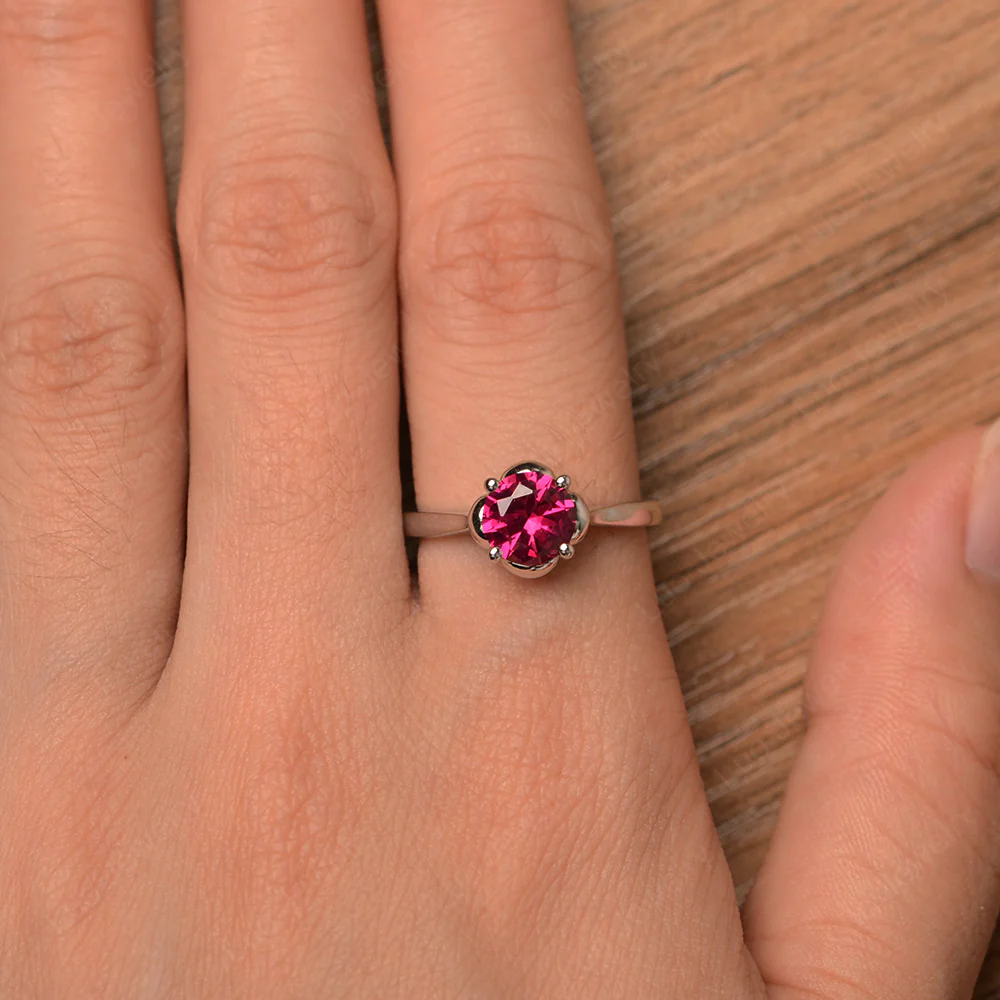 Ruby Floral Solitaire Engagement Ring - Image 4