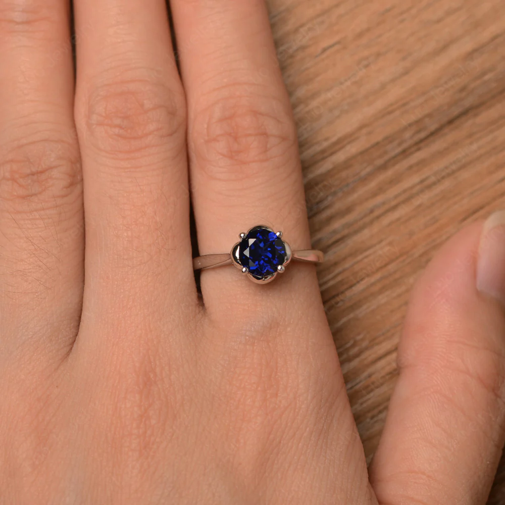 Flower Sapphire Solitaire Engagement Ring - Image 4