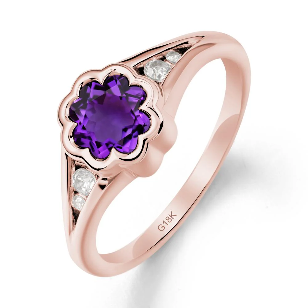 Flower Shaped Amethyst Ring with Bezel Setting - Image 4