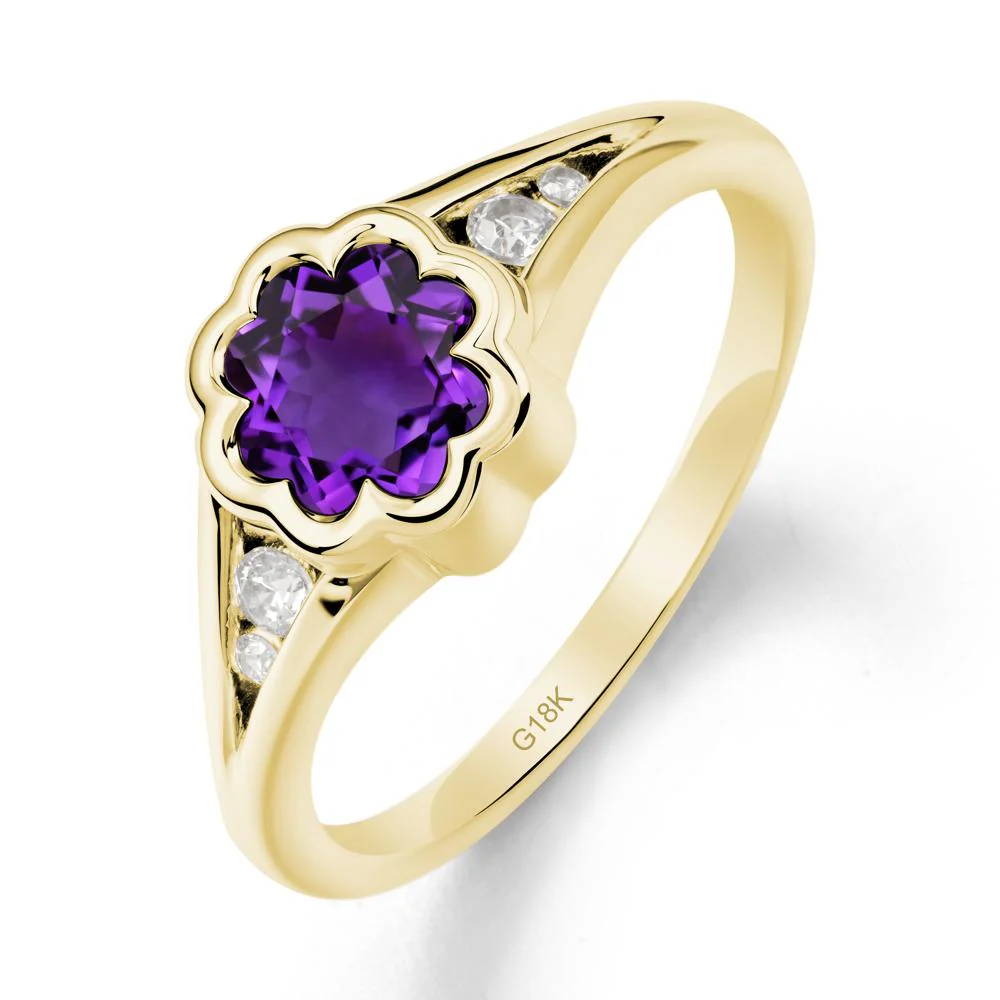 Flower Shaped Amethyst Ring with Bezel Setting - Image 6