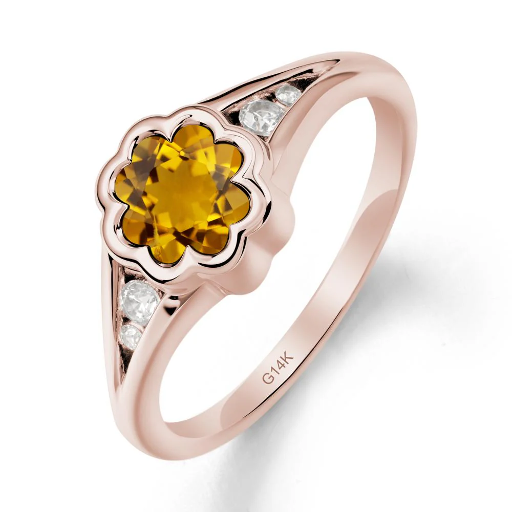 Flower Shaped Citrine Ring with Bezel Setting