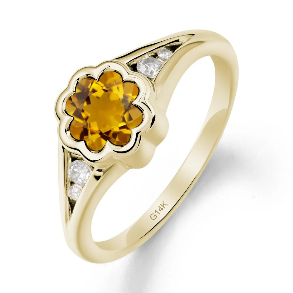 Flower Shaped Citrine Ring with Bezel Setting - Image 3