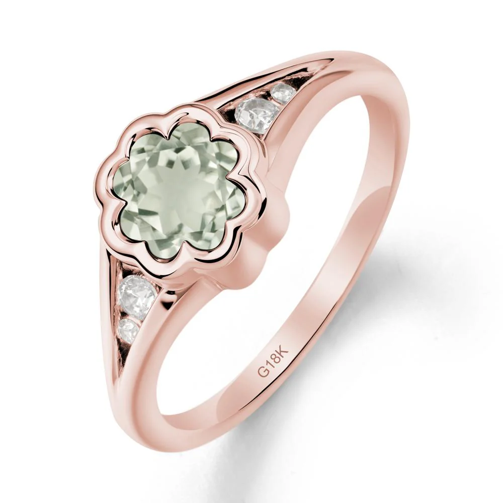Flower Shaped Green Amethyst Ring with Bezel Setting - Image 5
