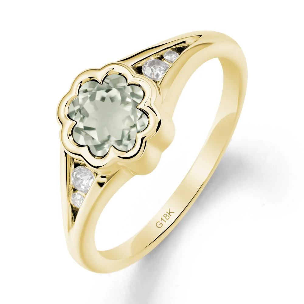 Flower Shaped Green Amethyst Ring with Bezel Setting - Image 7