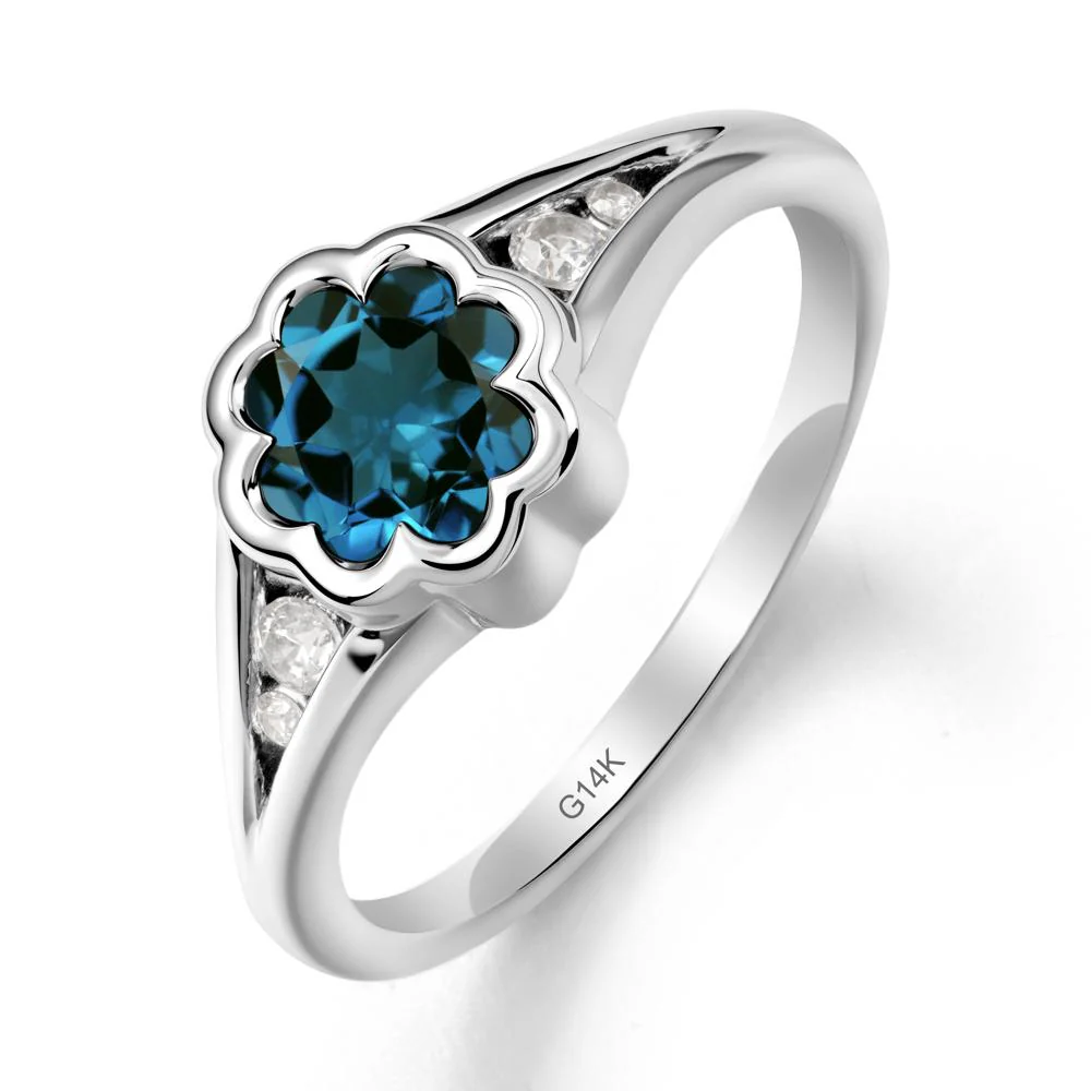 Flower Shaped London Blue Topaz Ring with Bezel Setting - Image 3
