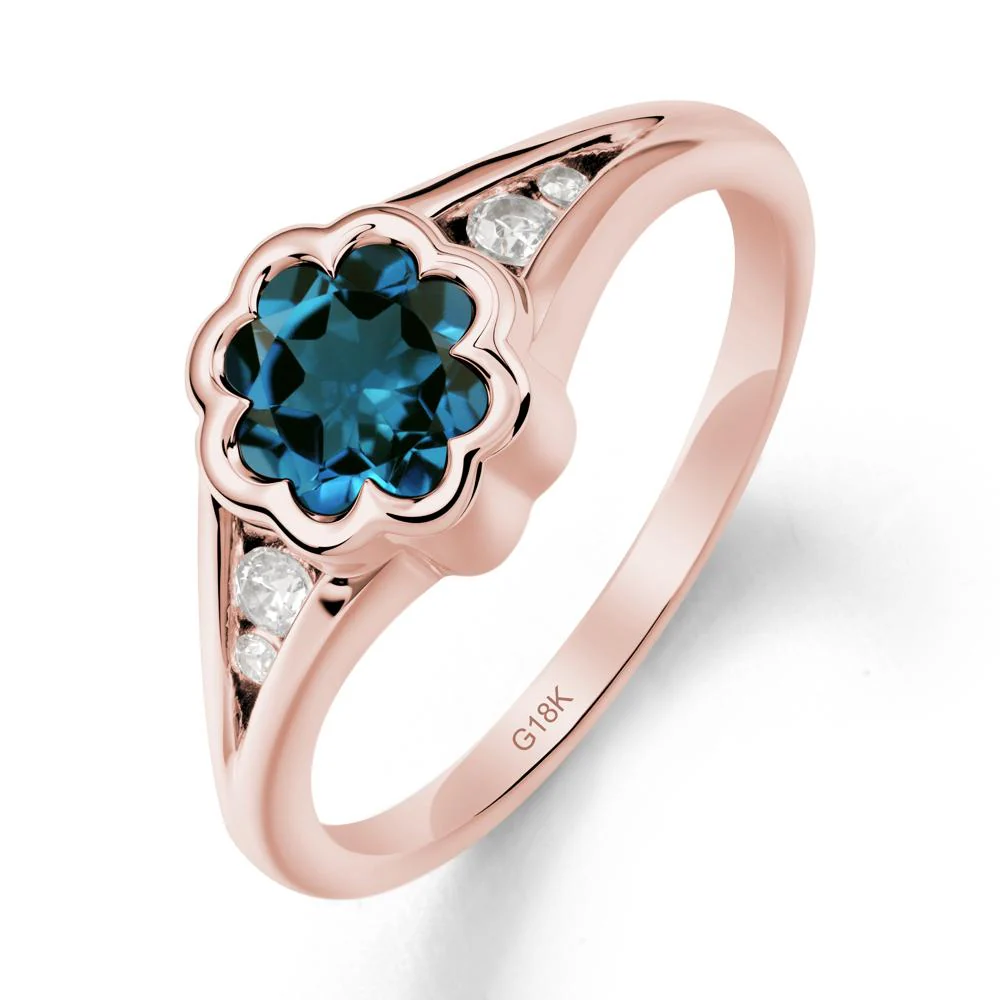 Flower Shaped London Blue Topaz Ring with Bezel Setting - Image 5